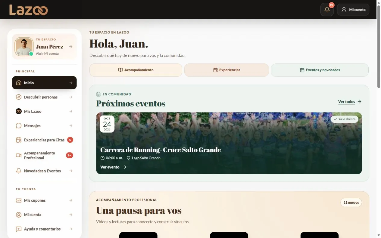 Interfaz de la plataforma Lazoo en una pantalla de escritorio