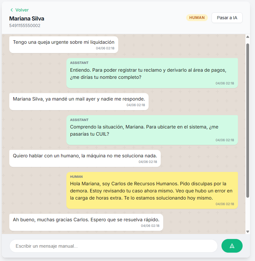Intervención humana en una conversación de demostración.