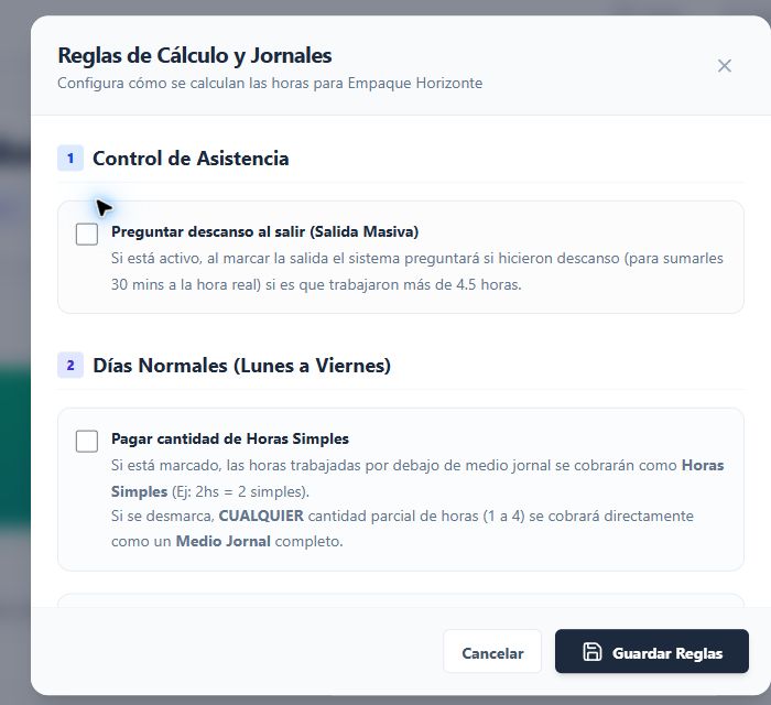Configuración de reglas de una sucursal.