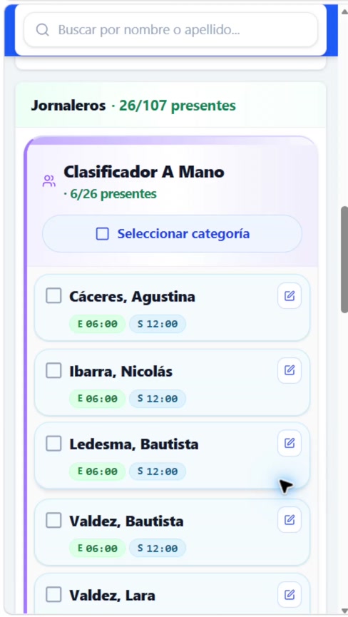 Registro móvil de asistencia para un encargado.