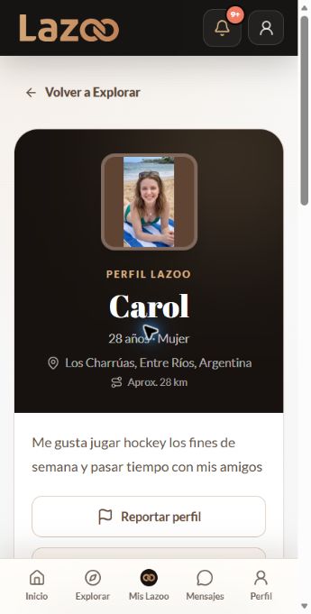 Perfil de demostración de Lazoo antes de establecer una conexión.