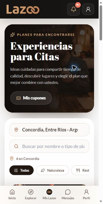 Catálogo de experiencias de demostración con filtros por tipo de propuesta.