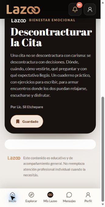 Lectura educativa de acompañamiento dentro de la aplicación móvil.